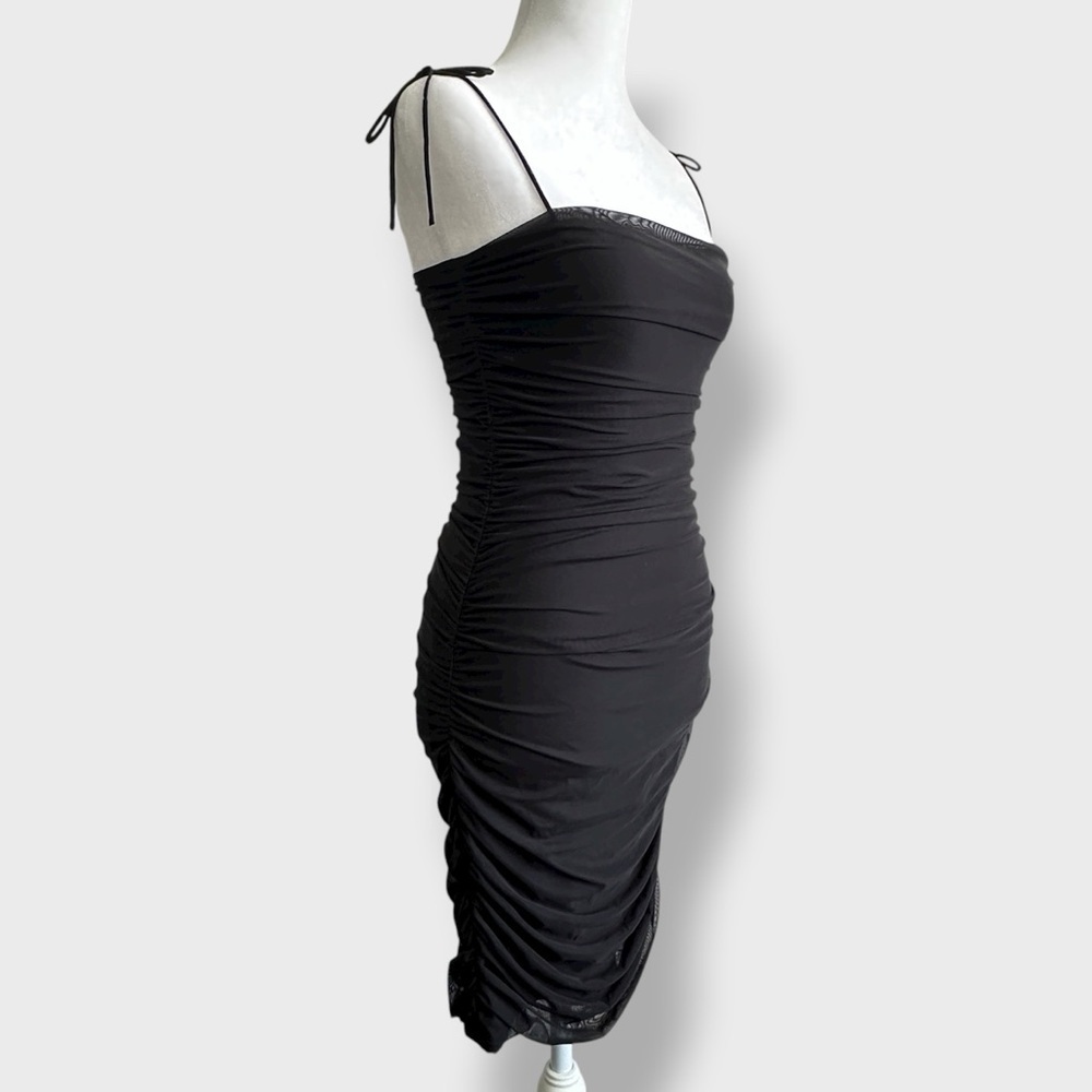 Aritzia Sunday Best Caruso Black Mini Dress Women’s Small Ruched Bodycon Stretch View 3